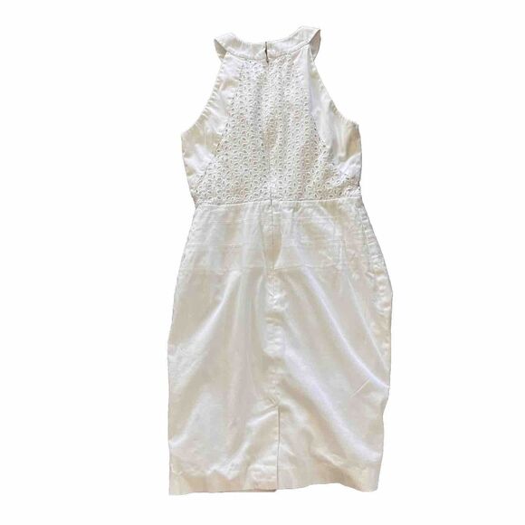 Calvin Klein 100% Cotton White Eyelet Sheath Halter Neck Dress Size 4 - Picture 3 of 5